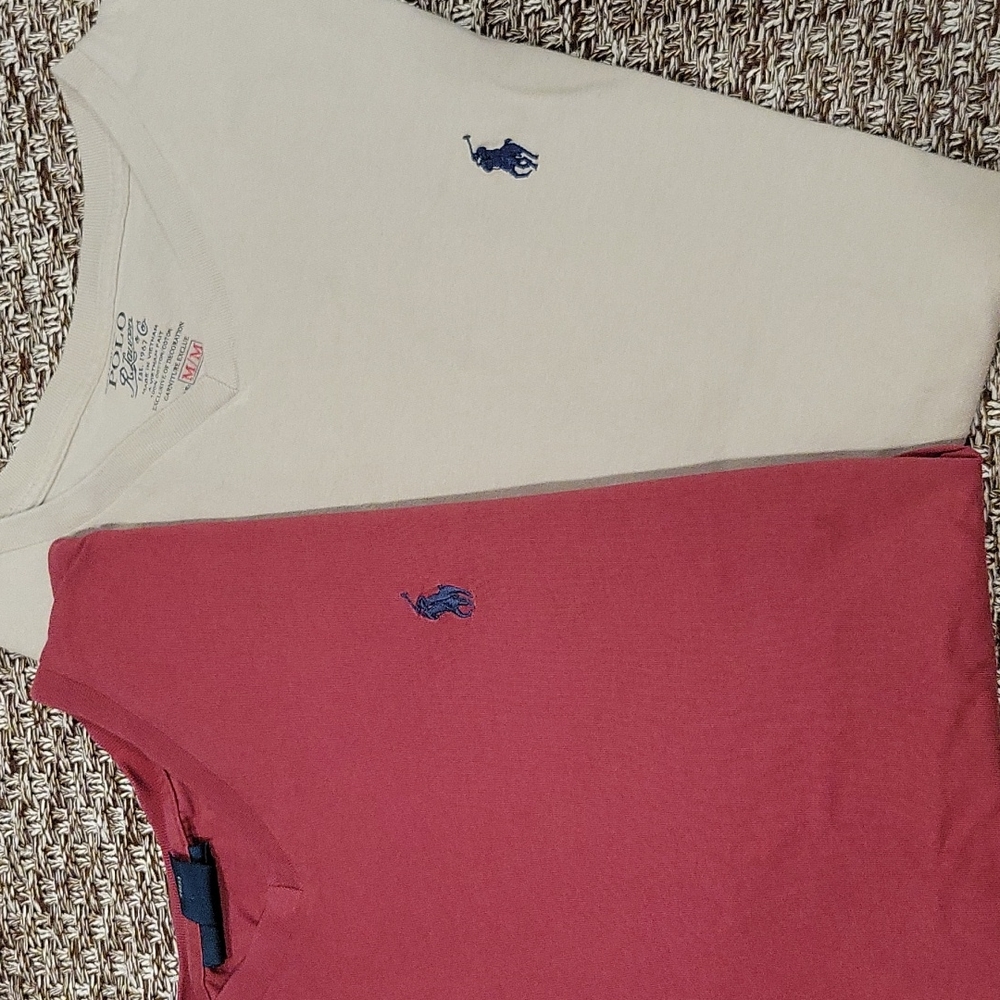 2 Polo T-Shirts Ralph Lauren Cotton Mens Size Medium Tan Red